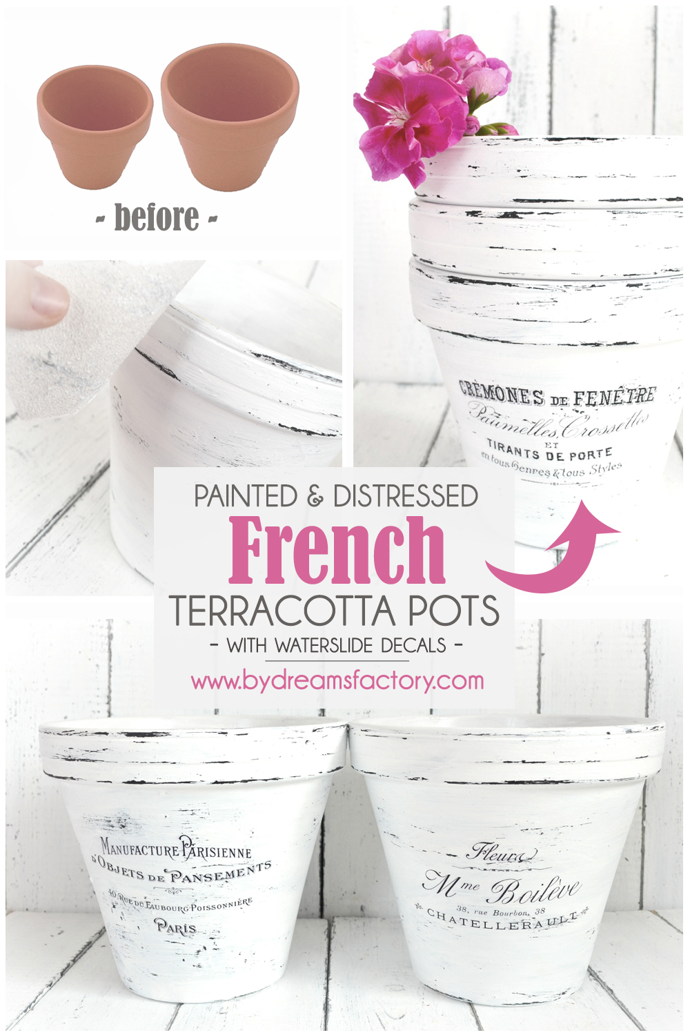 DIY Painted and distressed French Terracotta Pots - Dreams Factory