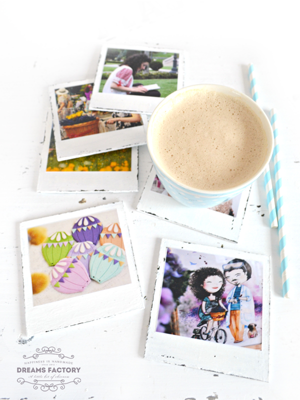 Polaroid photo coasters with Shabby Chic touches | www.bydreamsfactory.com 