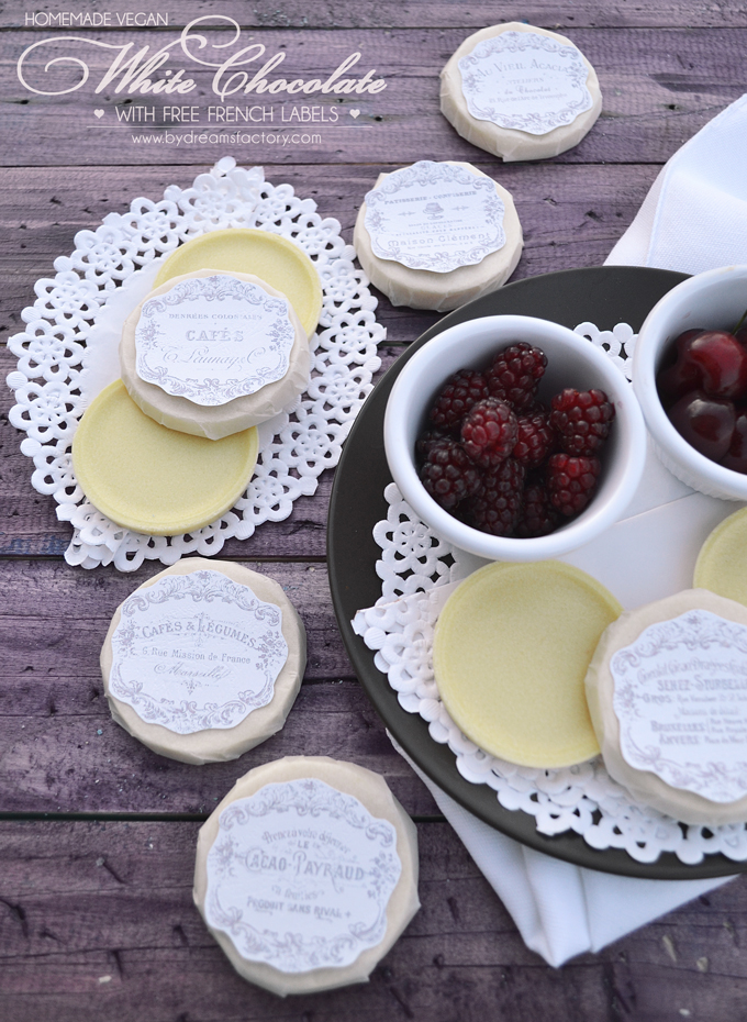 Insanely delicious homemade vegan white chocolate with only 4 ingredients. Beautified with French labels, best when enjoyed with your loved ones - Dreams Factory