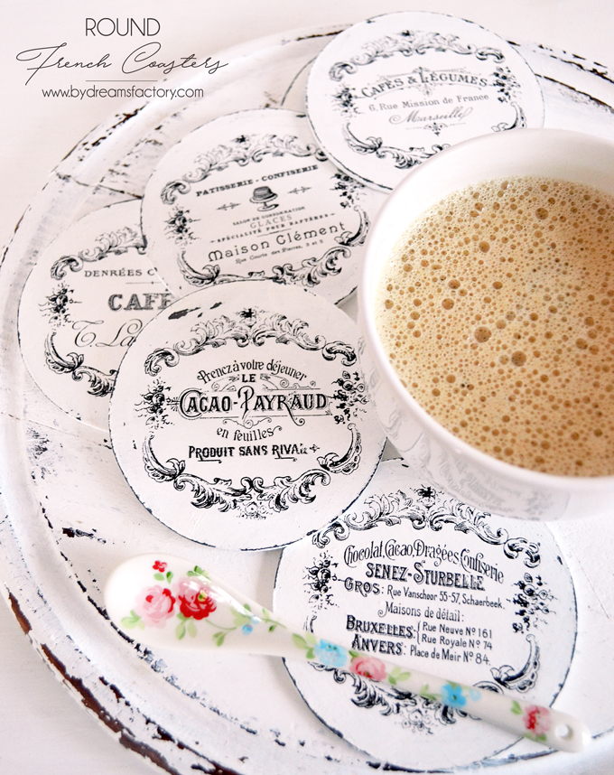 DIY Round French Coasters - make some chic French coasters for your chic mornings - by Dreams Factory
