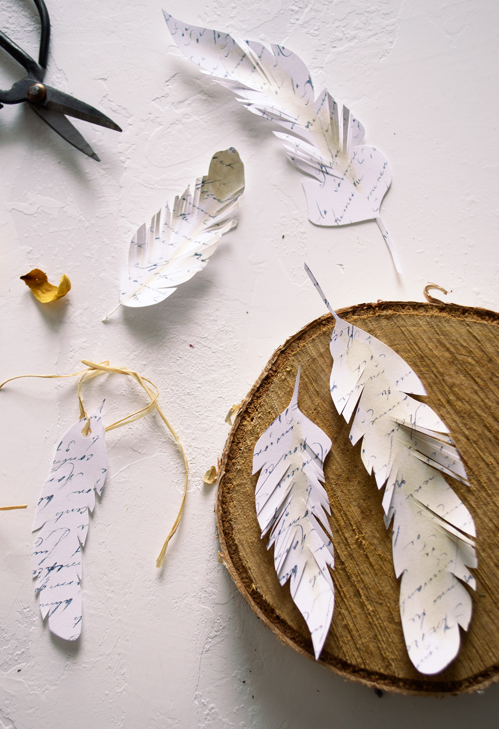 DIY French Script Paper Feathers - free printable