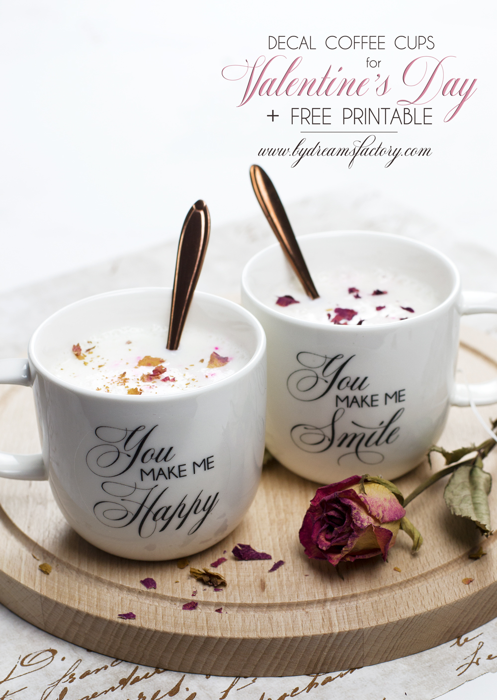 DIY Decal coffee cups for Valentine's Day + free printable